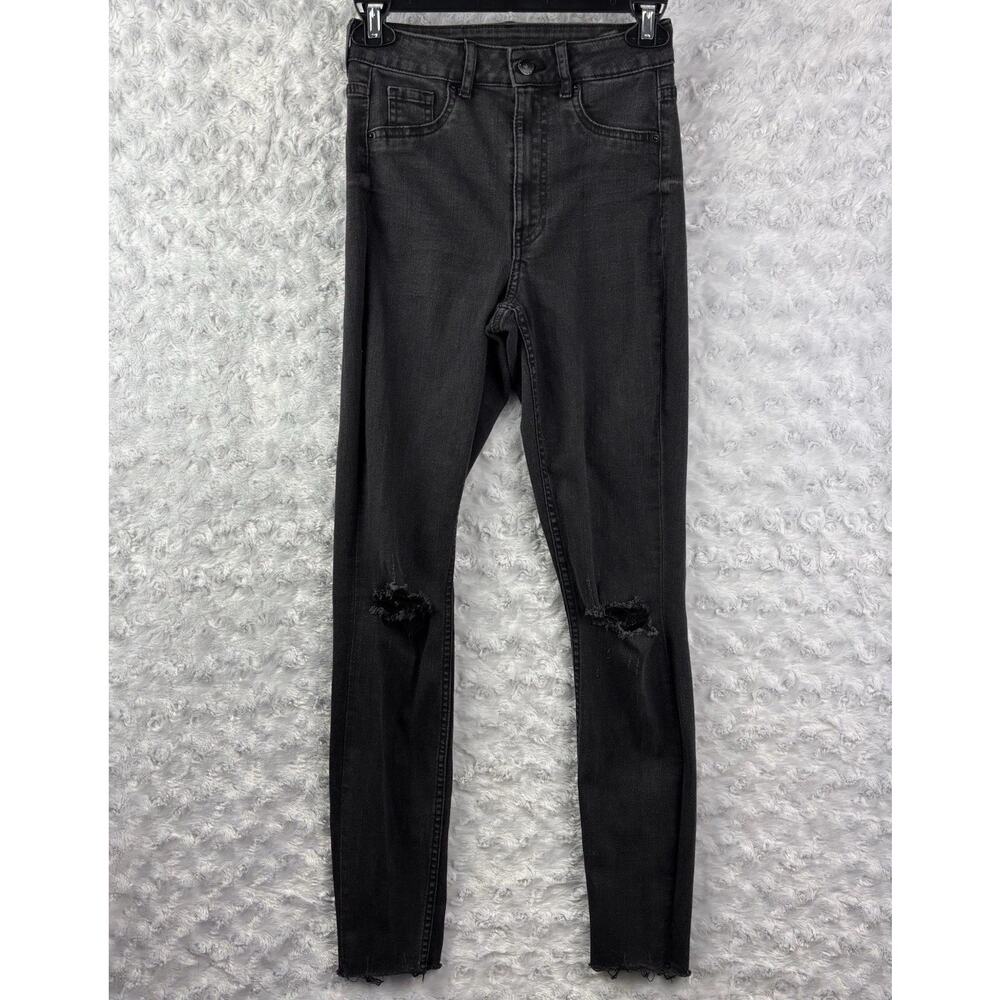 H&M Ladies Black Skinny Ripped Curvy Jeggings High Waisted Size 0